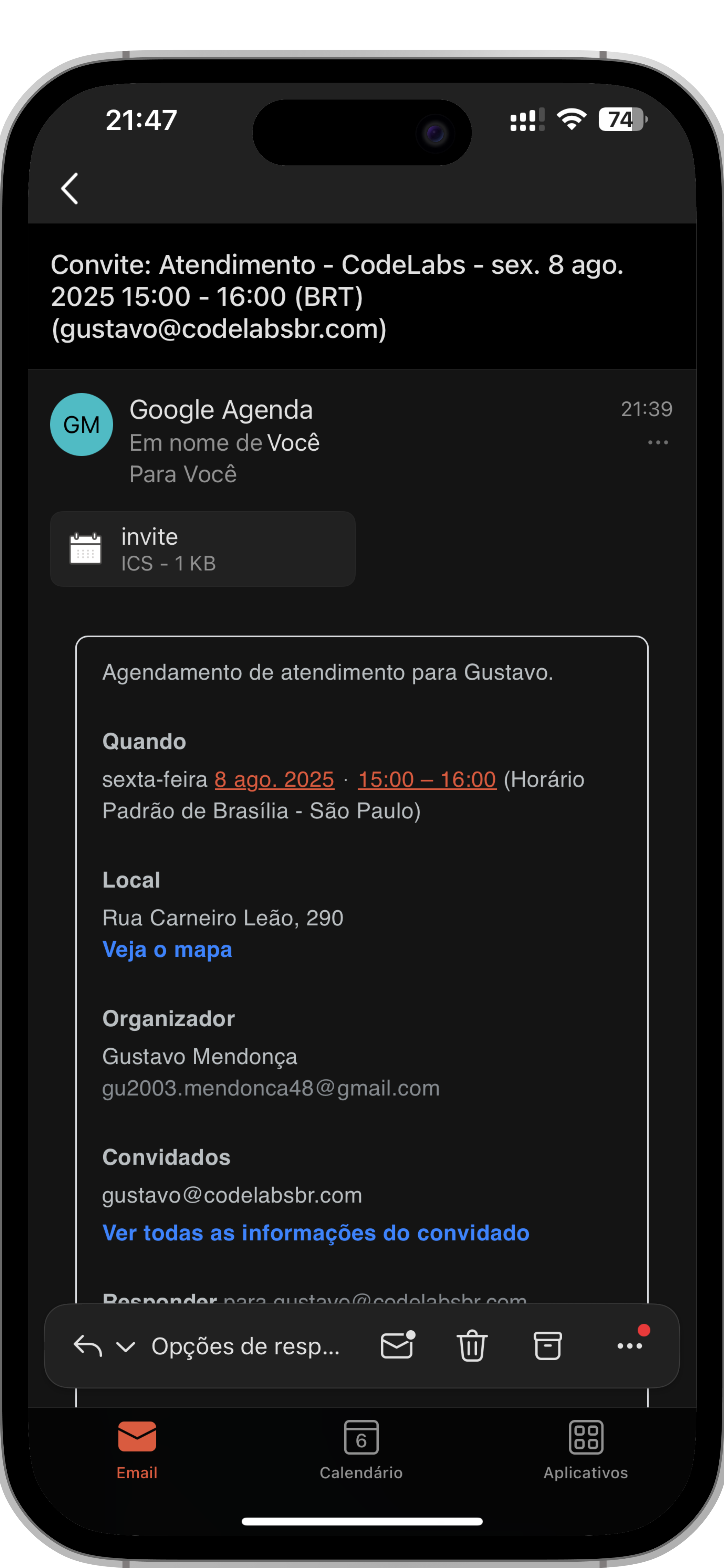 Resultado: Evento Criado