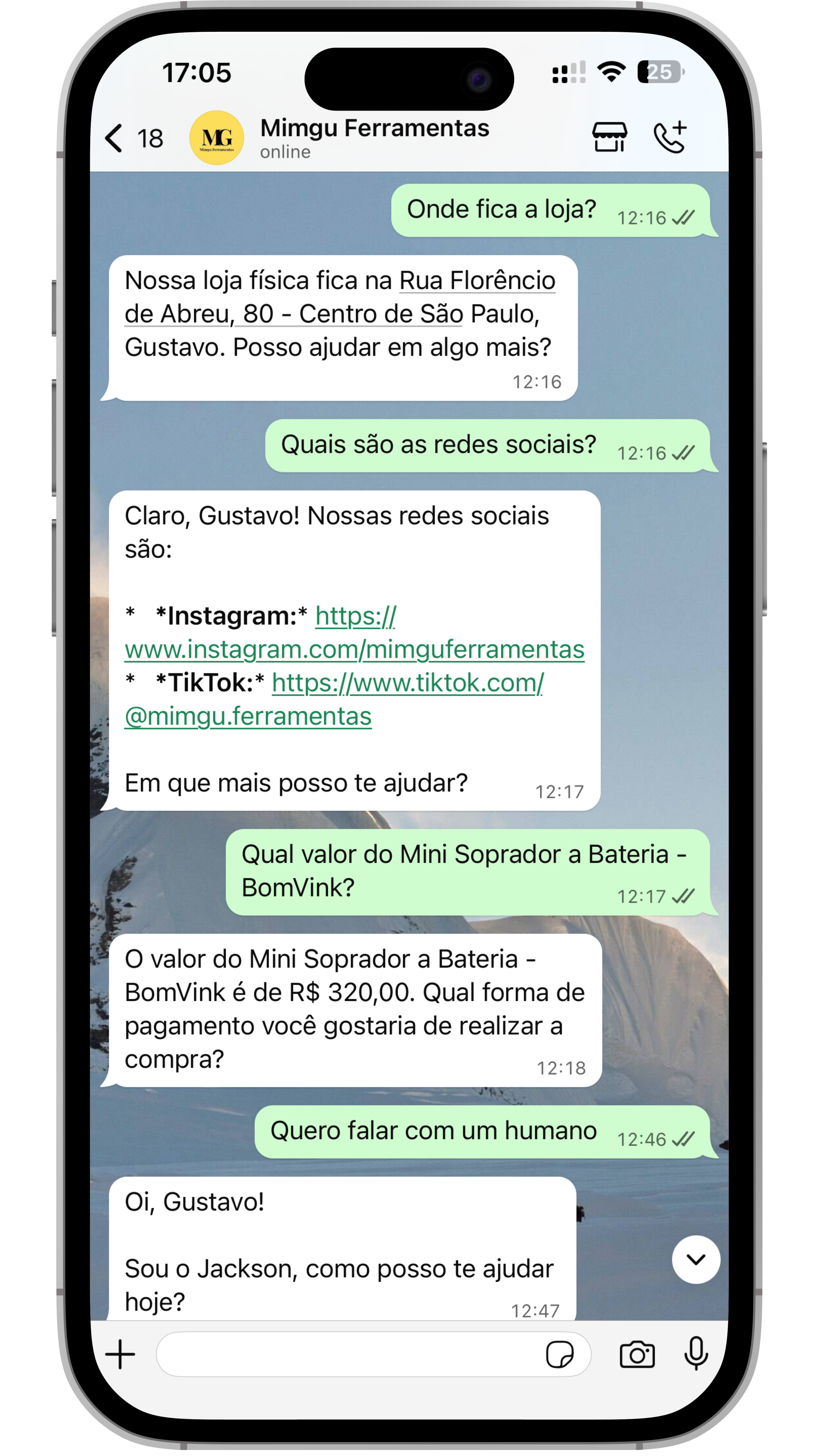 Exemplo: Atendimento com Produtos